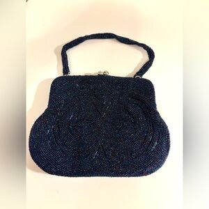 Vintage Elegant Beaded Evening Bag - Black and Blue